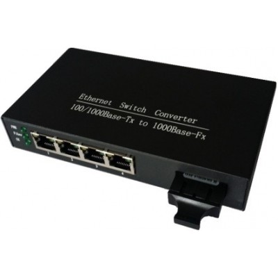 CLR-SWG-41S @ 4 Port Gigabit Ethernet Fiber Optik Media Converter SC SM 20km